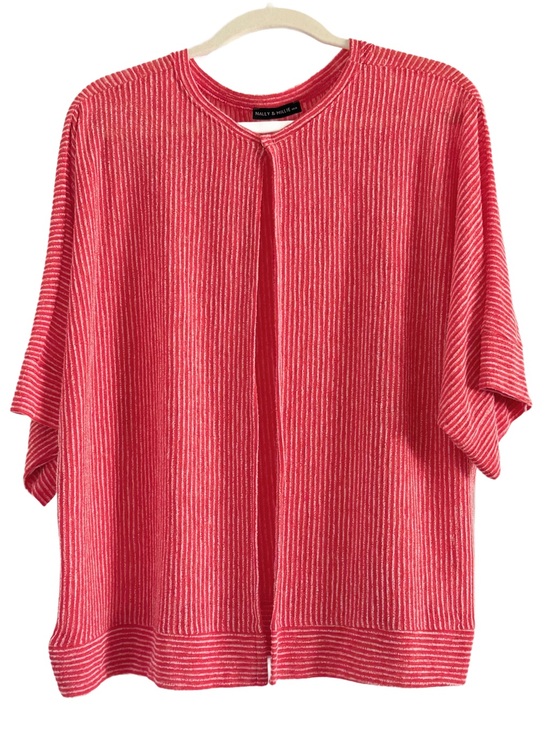 Nally & Millie Tops - 🌻 Nally & Millie Red and White Striped Open-Front Knit Top Cardigan L/XL